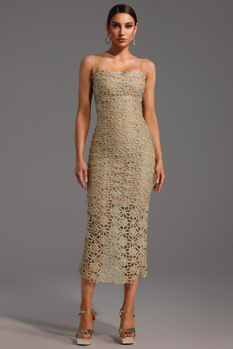 Velina - Hollow Out Slit Midi Dress