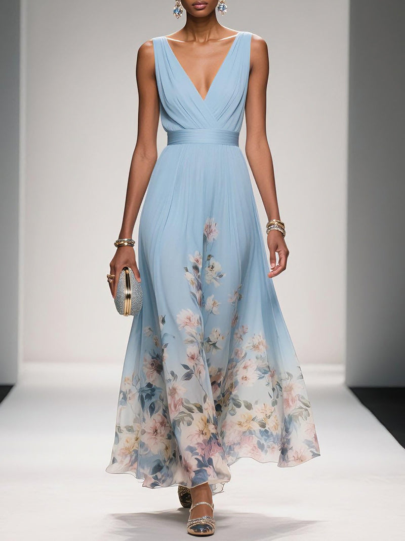 Zarae - V Neck Sleeveless Maxi Dress