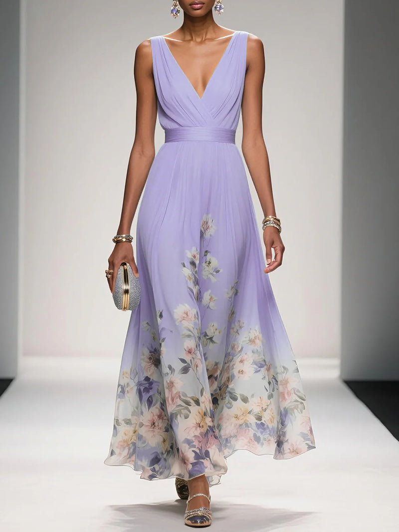 Zarae - V Neck Sleeveless Maxi Dress