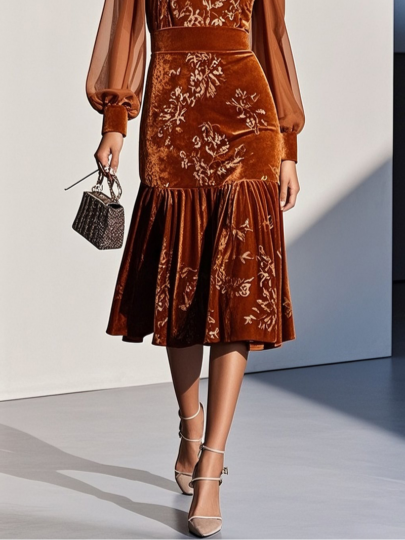 Farah - Mesh Velvet Midi Dress
