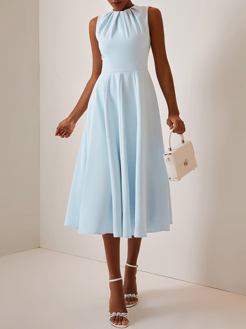 Luansa - Ruched Crew Neck Dress