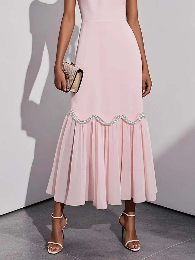 Miya - Rhinestone Neckline Maxi Dress