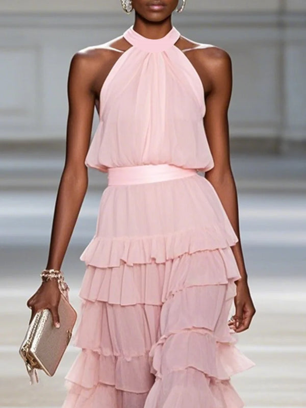 Rowyn - Peplum Chiffon Sleeveless Dress