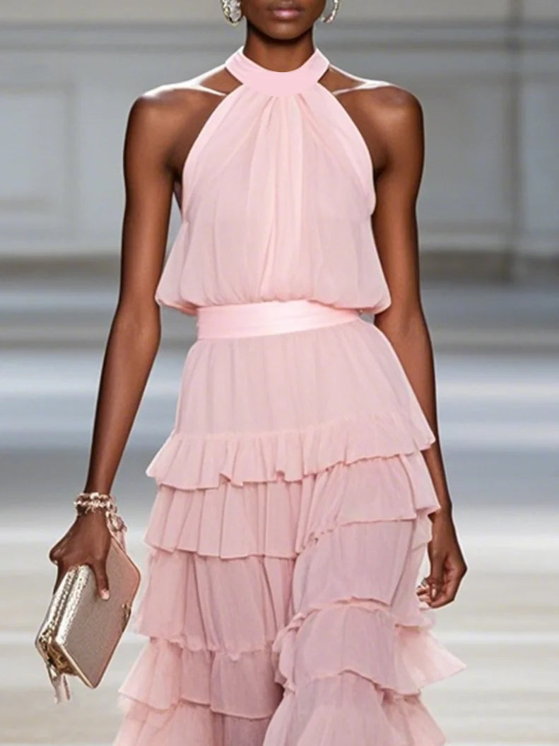 Rowyn - Peplum Chiffon Sleeveless Dress