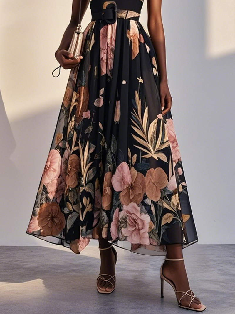Avena - Floral Chiffon Strapless Dress