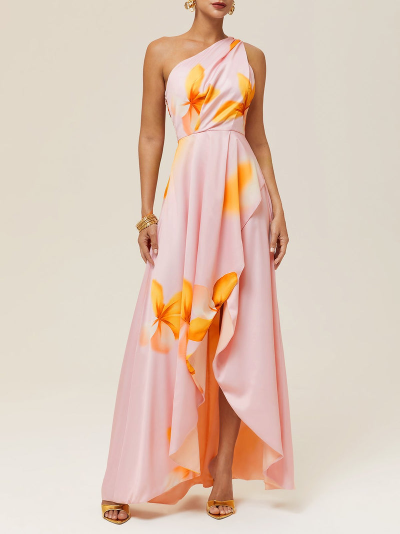 Ivy - Pink Floral Slit Gown