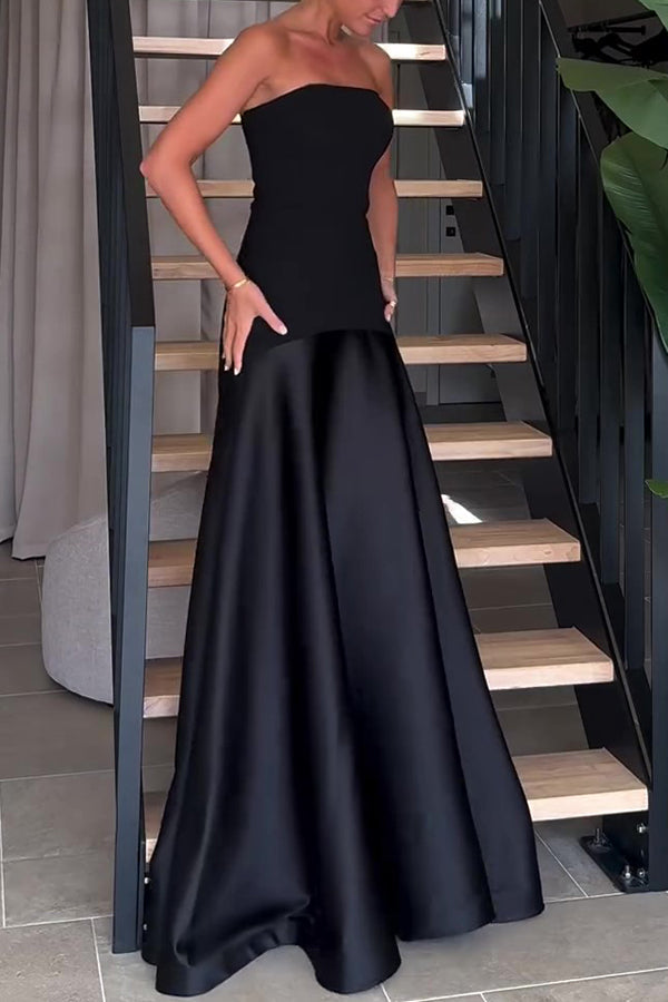 Elena - Satin Patchwork Flare Maxi Dress