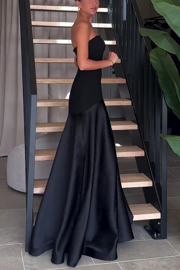 Elena - Satin Patchwork Flare Maxi Dress