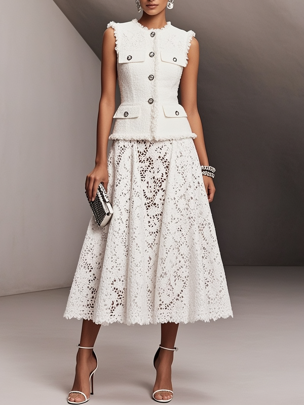 Leah - White Buckle Sleeveless Set