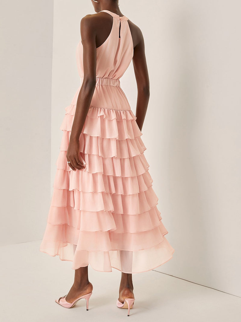 Aurora - Peplum Tiered Chiffon Dress