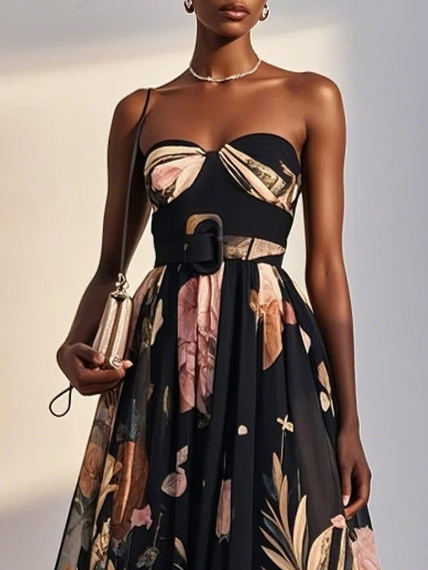 Avena - Floral Chiffon Strapless Dress