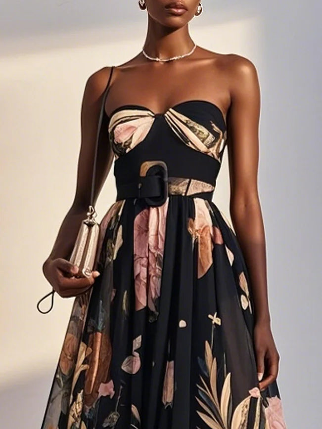 Avena - Floral Chiffon Strapless Dress