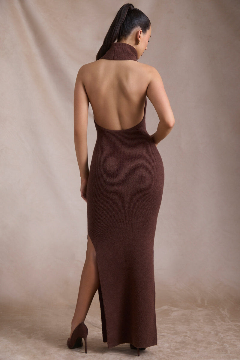 Lola - Knit Turtleneck Backless Dress