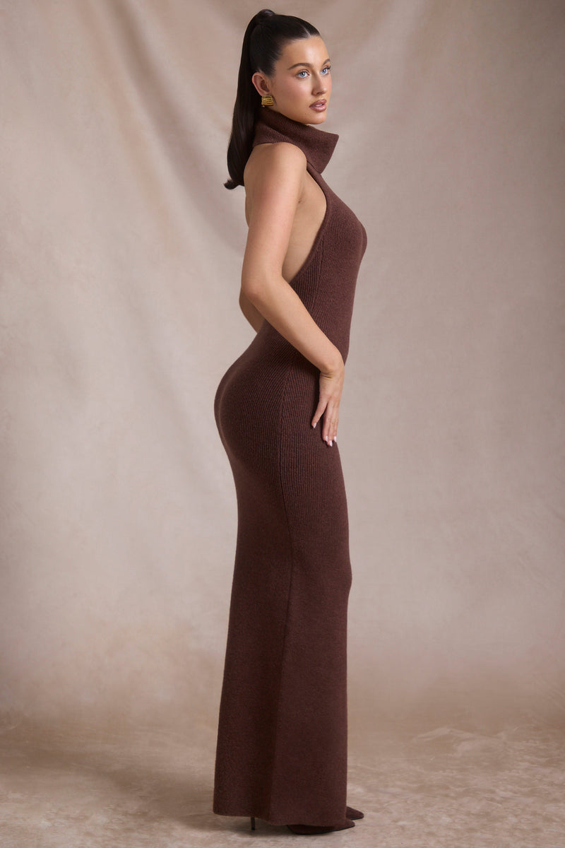 Lola - Knit Turtleneck Backless Dress