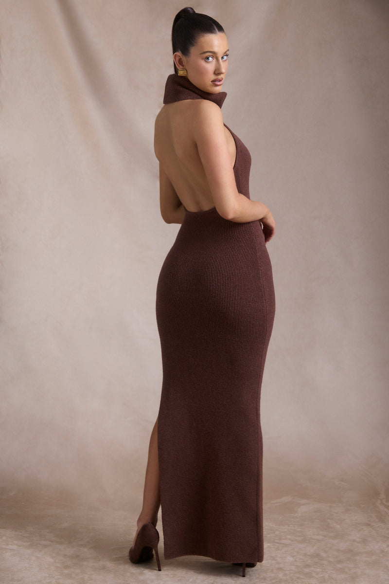 Lola - Knit Turtleneck Backless Dress