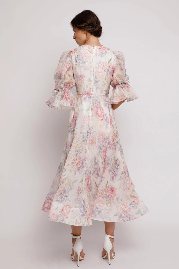 Calista - Floral Lantern Sleeve Dress
