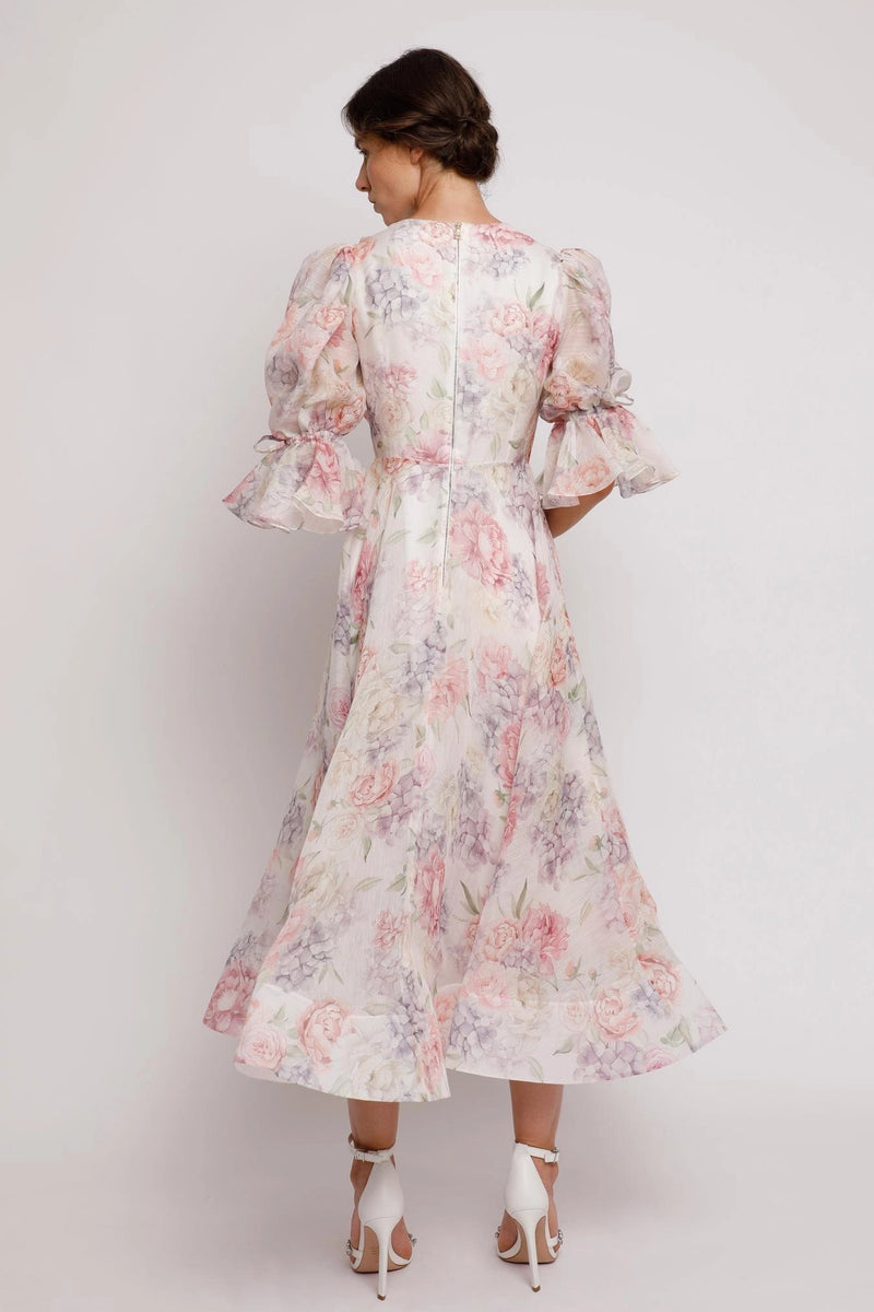 Calista - Floral Lantern Sleeve Dress