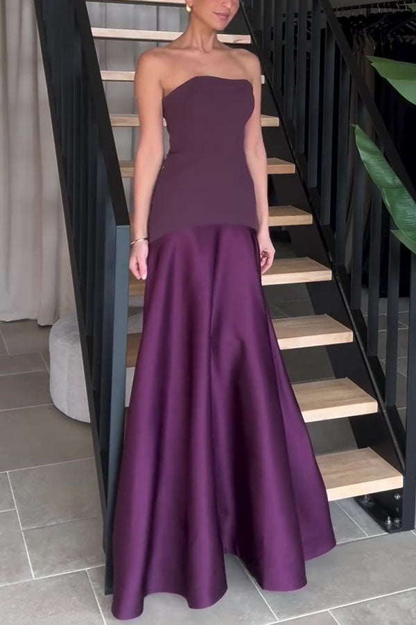 Elena - Satin Patchwork Flare Maxi Dress