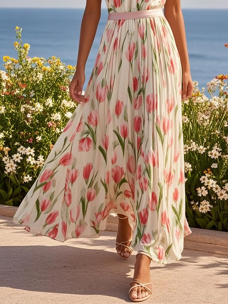 Avienne - Floral Crew Sleeveless Dress