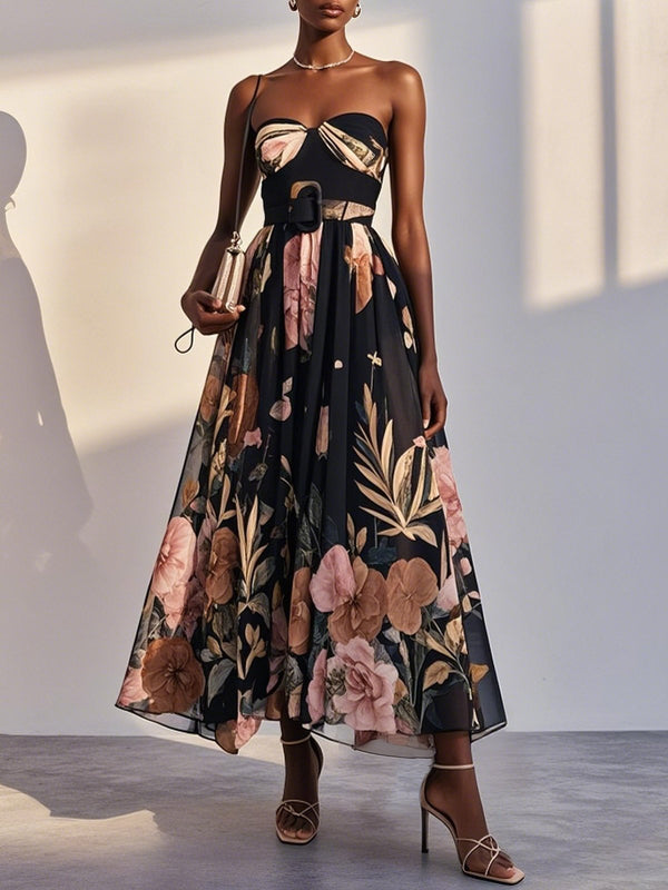 Avena - Floral Chiffon Strapless Dress