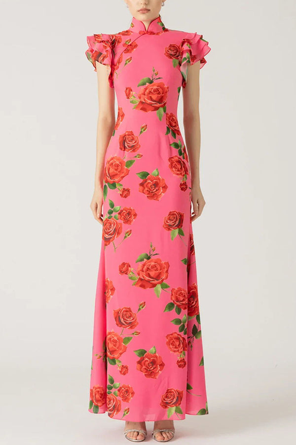 Rosie - Cheongsam Rose Print Dress