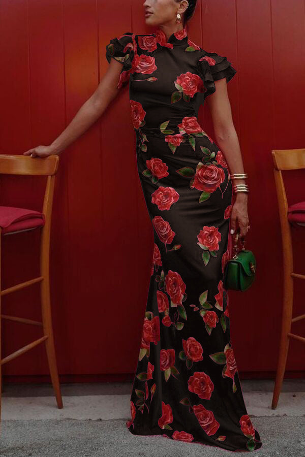Rosie - Cheongsam Rose Print Dress