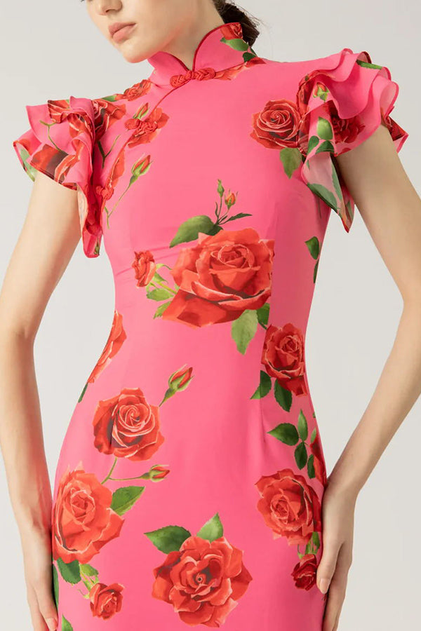 Rosie - Cheongsam Rose Print Dress