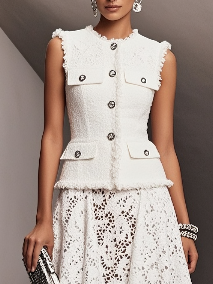 Leah - White Buckle Sleeveless Set