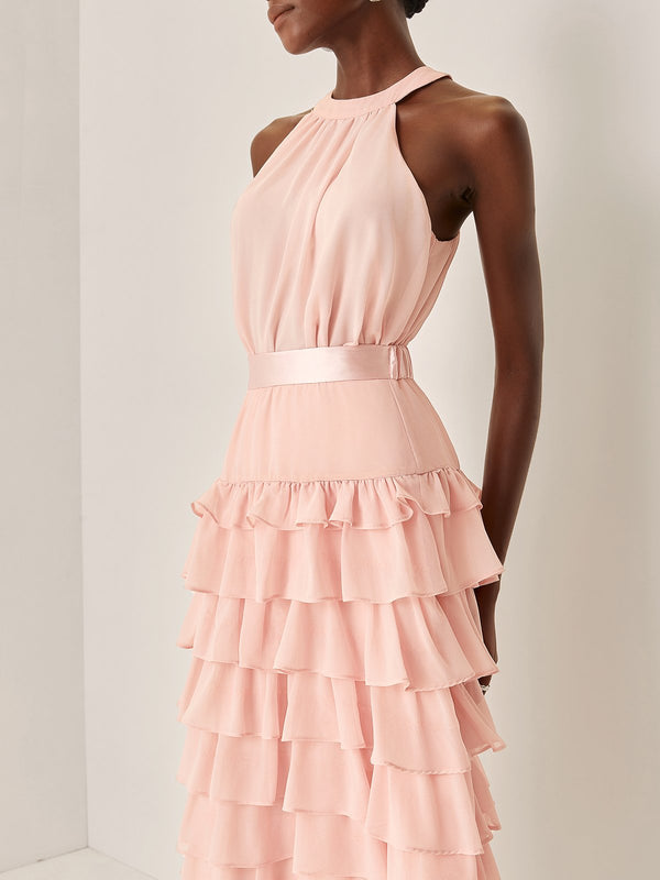 Aurora - Peplum Tiered Chiffon Dress