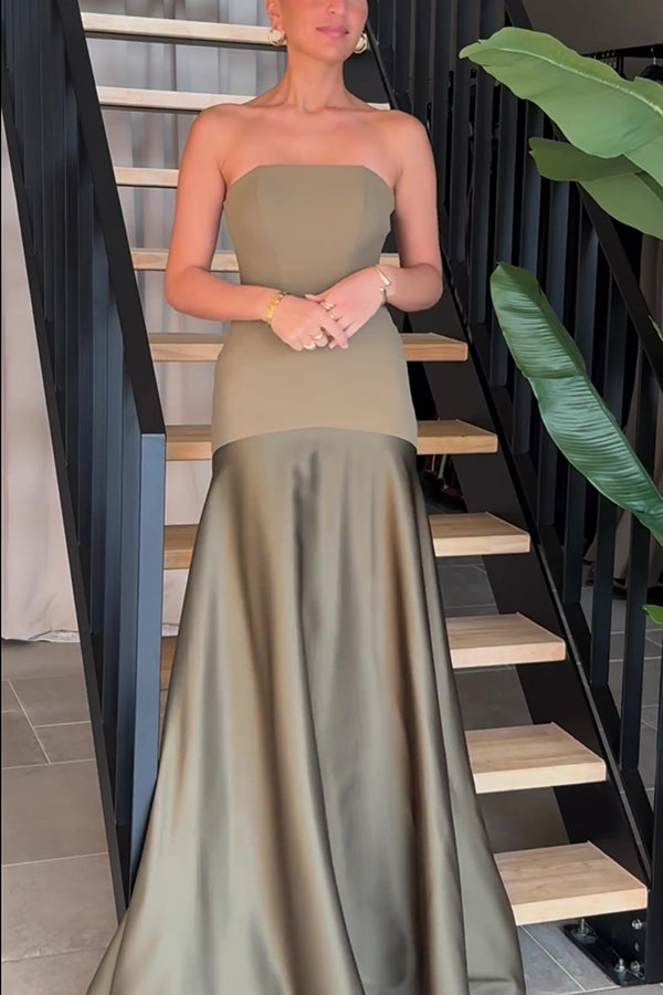 Elena - Satin Patchwork Flare Maxi Dress