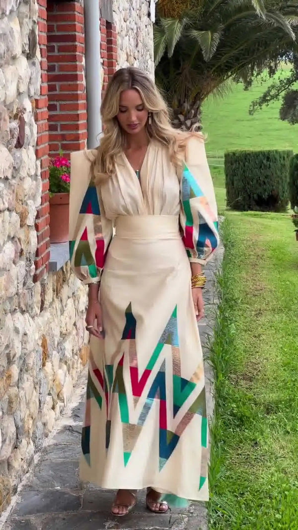 Eleni - Printed V-Neck Dress Set
