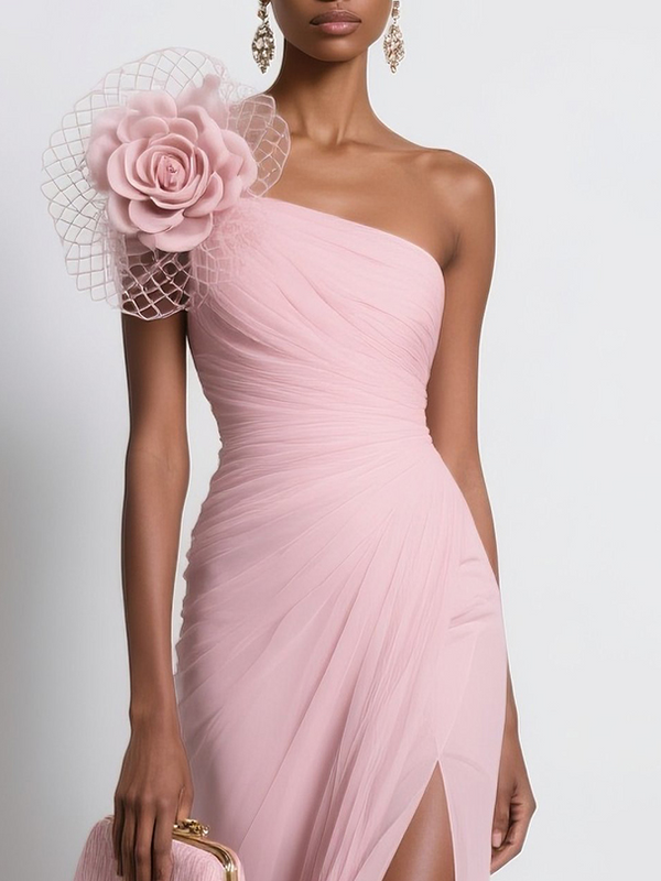 Diva - Chiffon Floral Slit  Dress