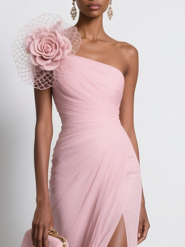Diva - Chiffon Floral Slit  Dress