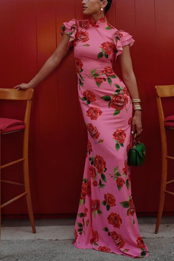 Rosie - Cheongsam Rose Print Dress