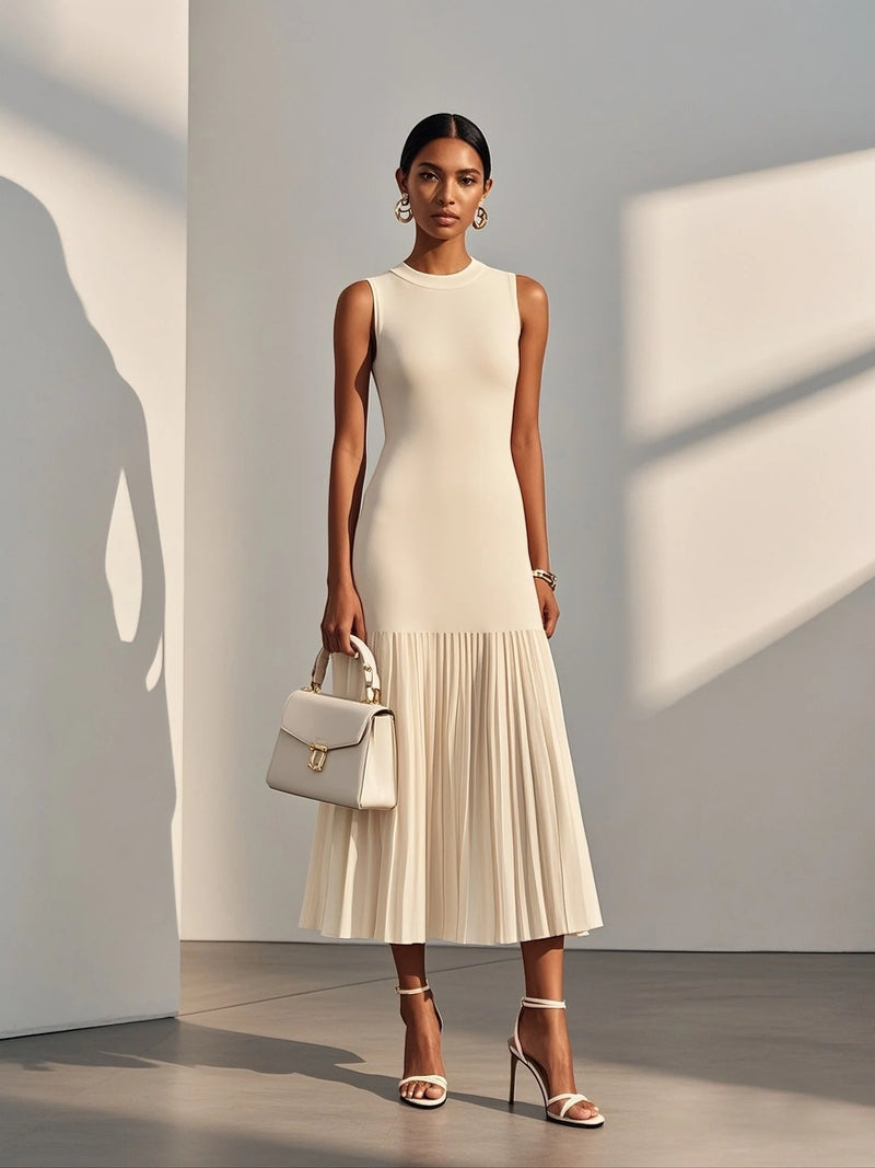 Beallisa - Pleated Knit Crew Dress