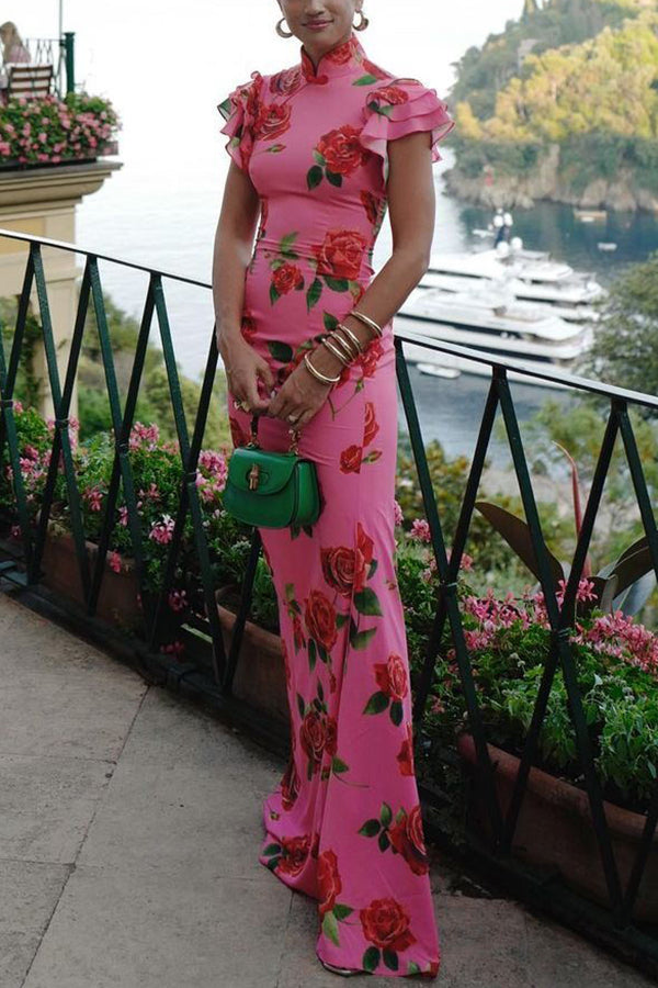 Rosie - Cheongsam Rose Print Dress