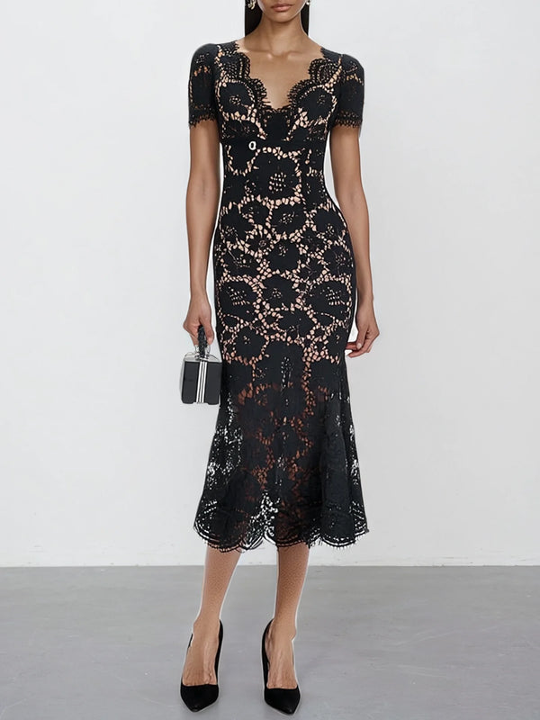 Sakura - Lace Edge Midi Dress