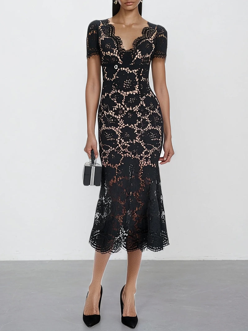 Sakura - Lace Edge Midi Dress