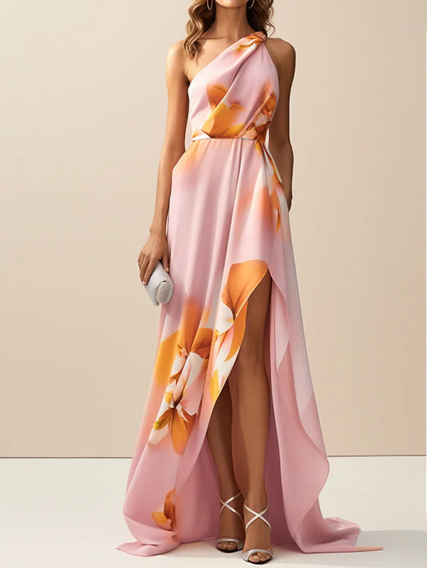 Ivy - Pink Floral Slit Gown