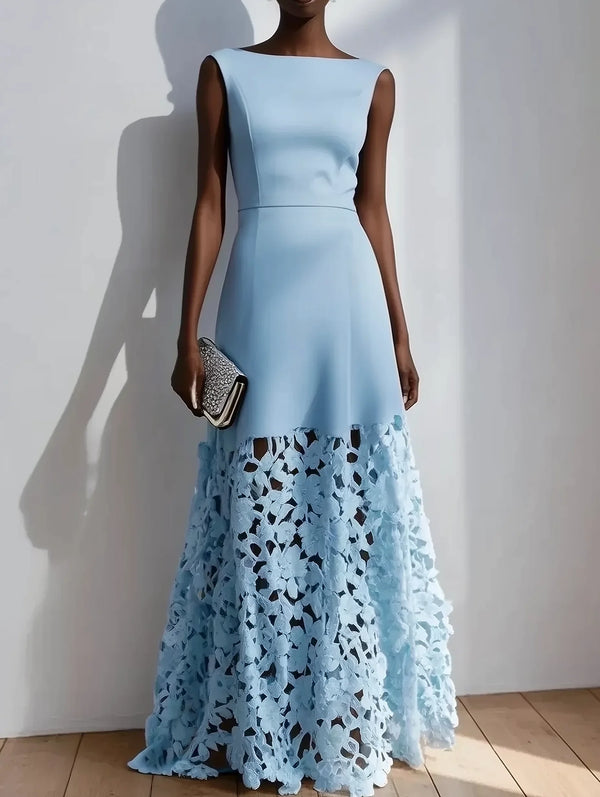 Lace Classic Boat Neck Sleeveless A-Line Maxi Dress