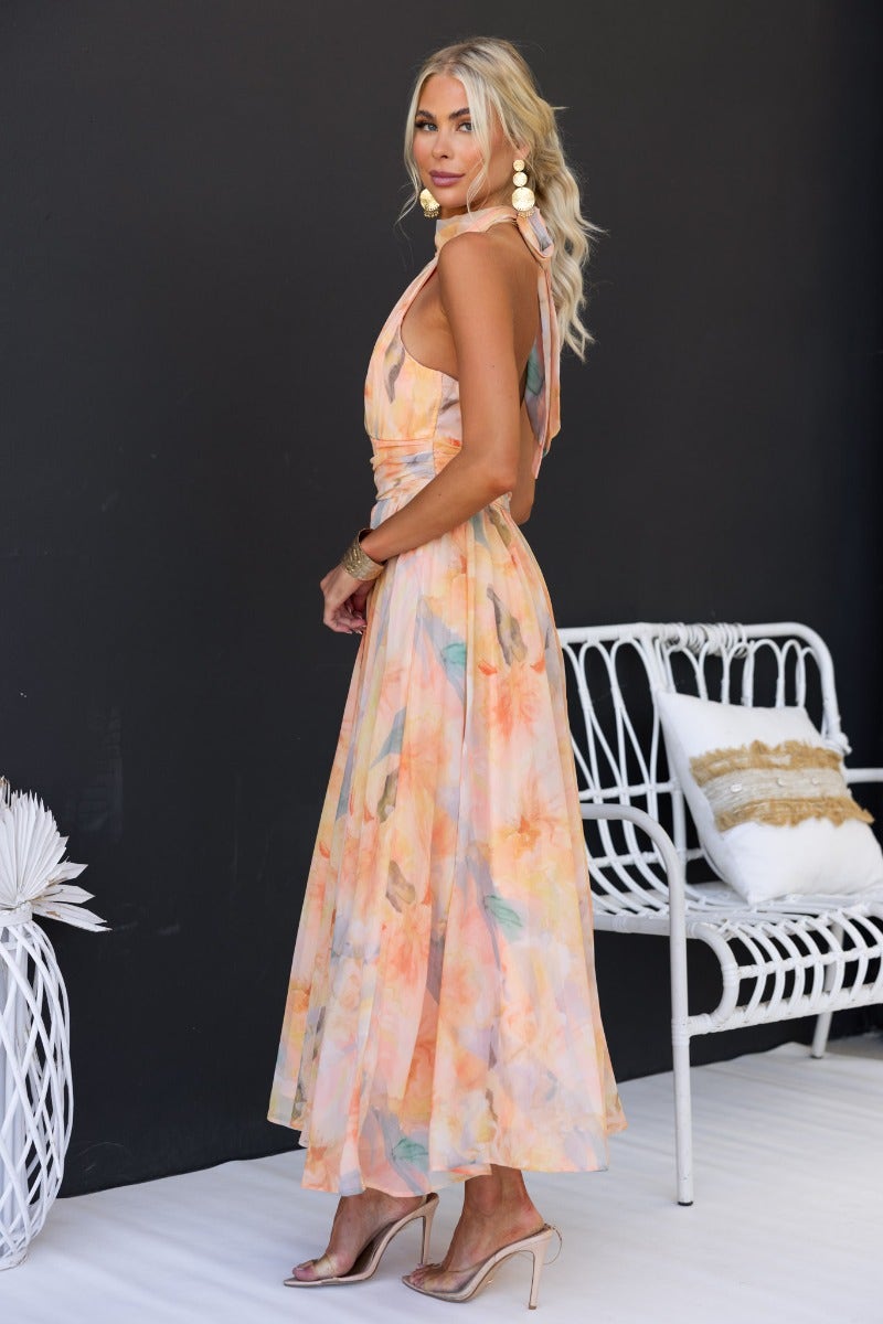 Luchi - Elegant Halter Floral Print Dress