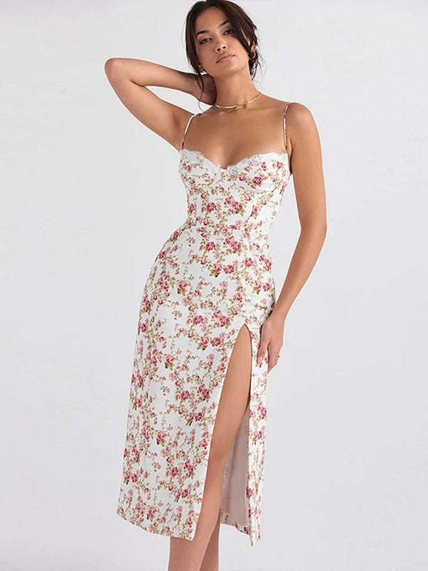 Ellie - Floral Split Sling Dress
