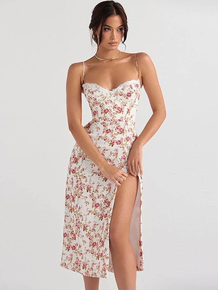Ellie - Floral Split Sling Dress