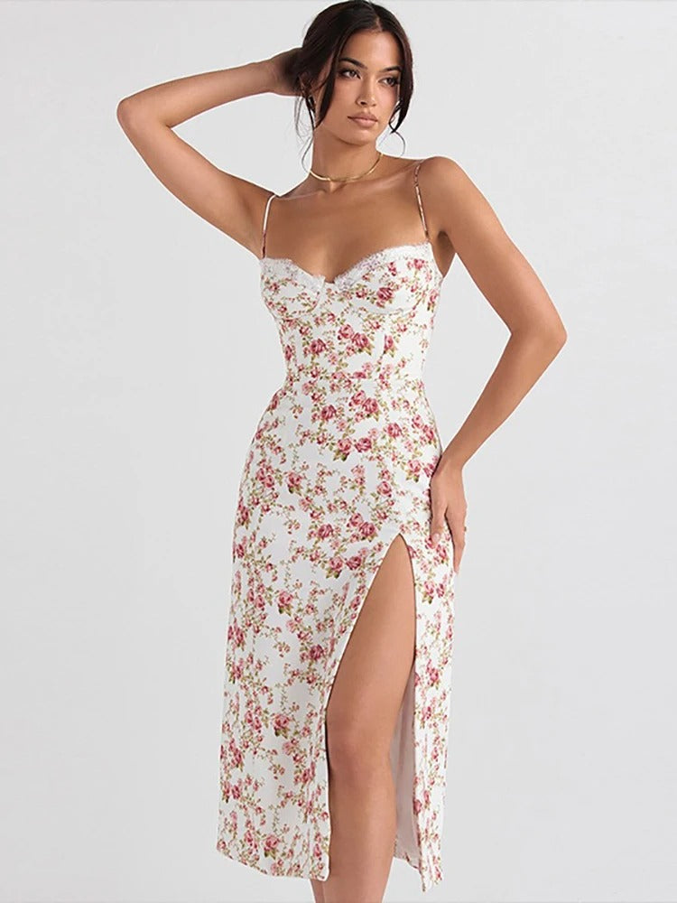 Ellie - Floral Split Sling Dress