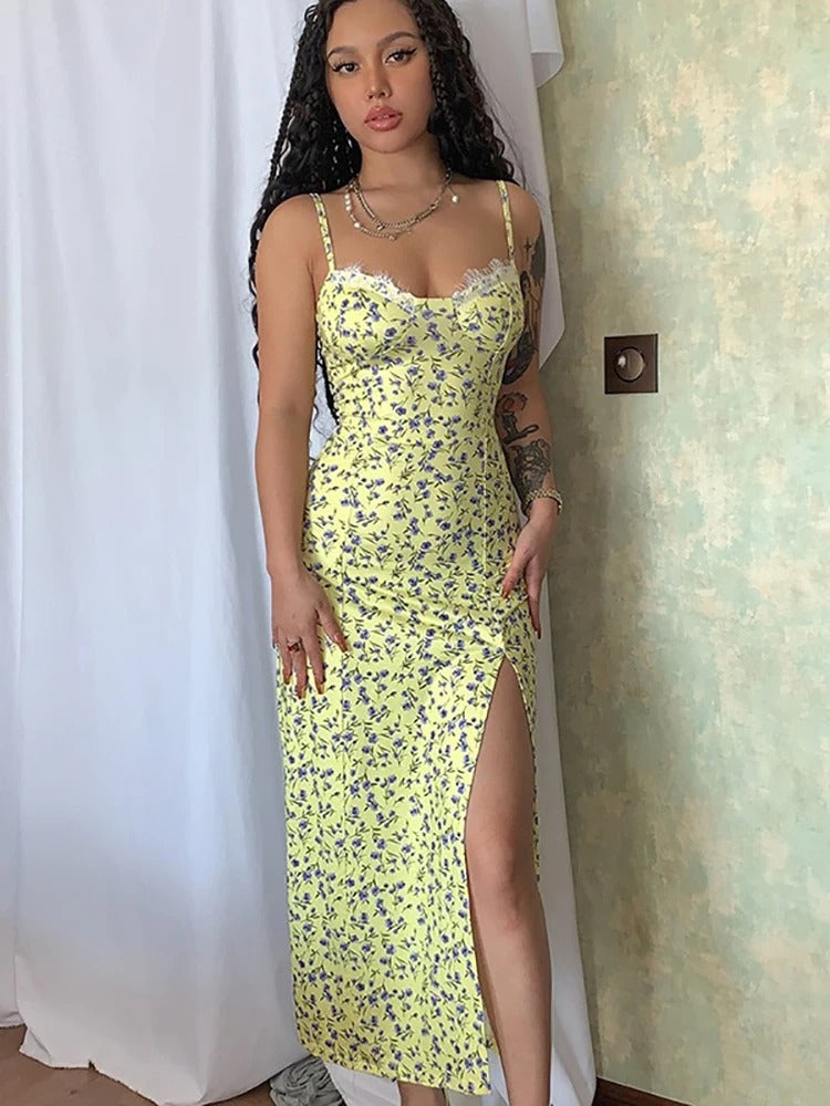Ellie - Floral Split Sling Dress
