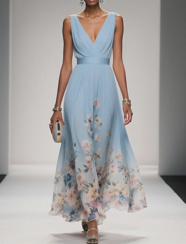 Zarae - V Neck Sleeveless Maxi Dress