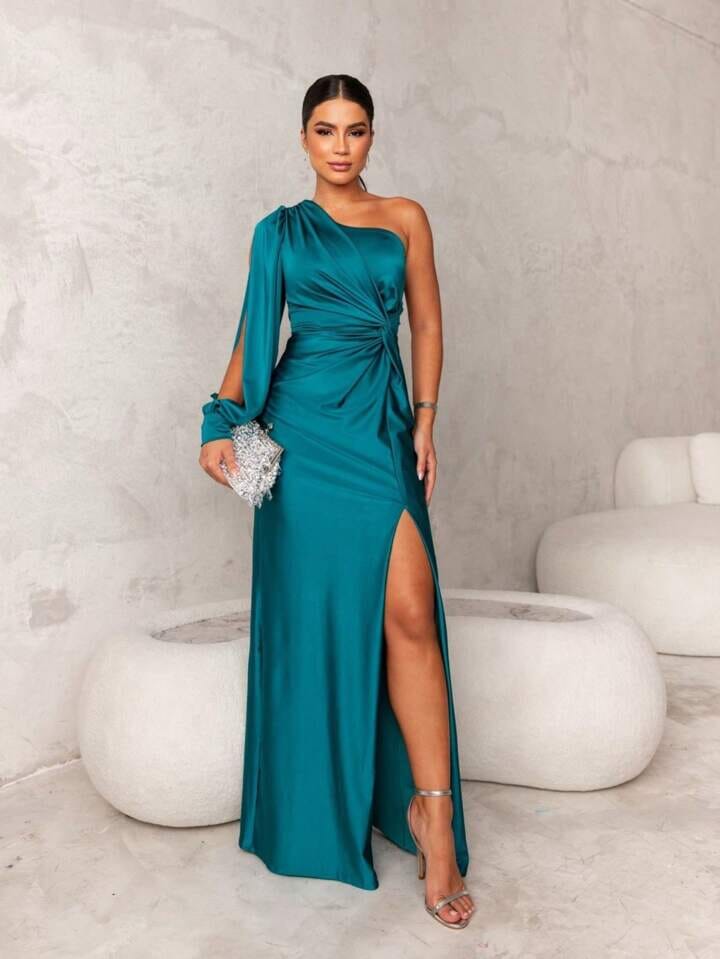 Victoria - Elegant Split Silk Dress